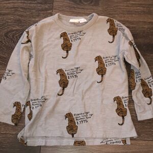 Zara Kids Long Sleeve Tee - Light Gray with Tiger Print